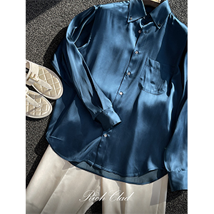 [Rich Clad] 사틴 루즈핏 라운지 셔츠 ( TEAL BLUE )